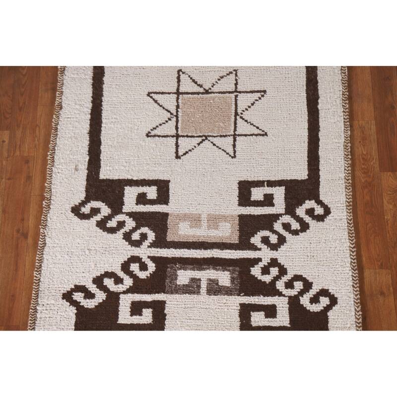 Anatolian Turkish Runner Rug Handmade Geometric Wool Carpet - 3'2"x 11'7"