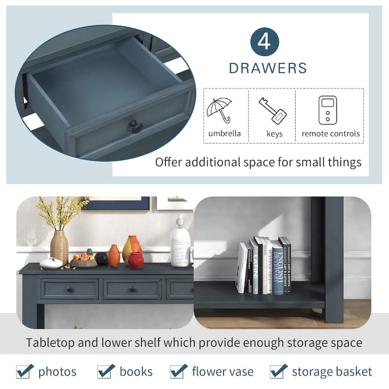 Farmhouse Wooden 4-drawer Console Table Entryway Table