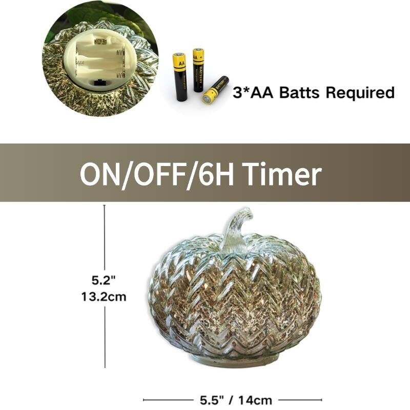 Mercury Glass Pumpkin Lights with Timer – Fall Halloween Table Decorations for Home & Thanksgiving Decor