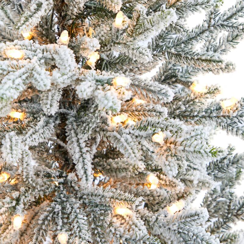5' Flocked Artificial Christmas Tree with 300 Lights in Gray Planter
