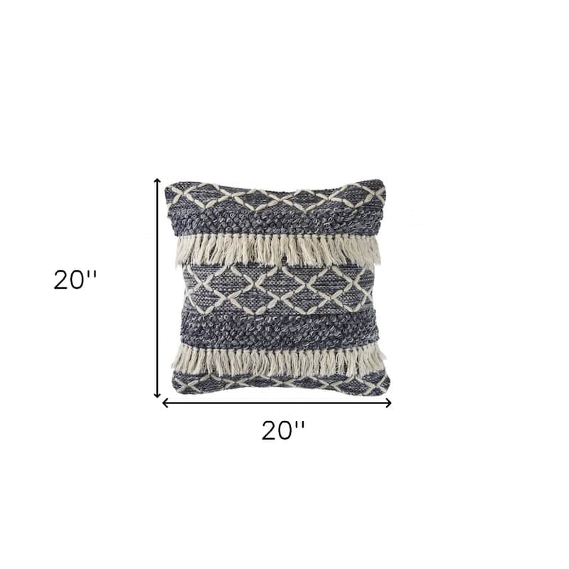 HomeRoots 20" X 20" Navy And Ivory 100% Wool Geometric Zippered Pillow