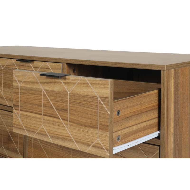 Modern 7 Drawer Dresser Wood Cabinet (Walnut), Suitable for Living Room, Entryway, Bedroom