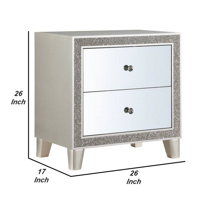 Silver 2 Drawer 26 in. W Nightstand with Sturdy Hardware and Ample Storage