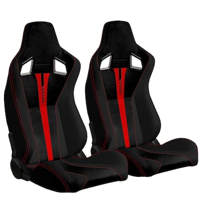 2PC Bucket Racing Seats Red Stitch Red Reclinable Back With Adjustor Slider(Not Including Seat Bracket ) 1 box of 2 pieces