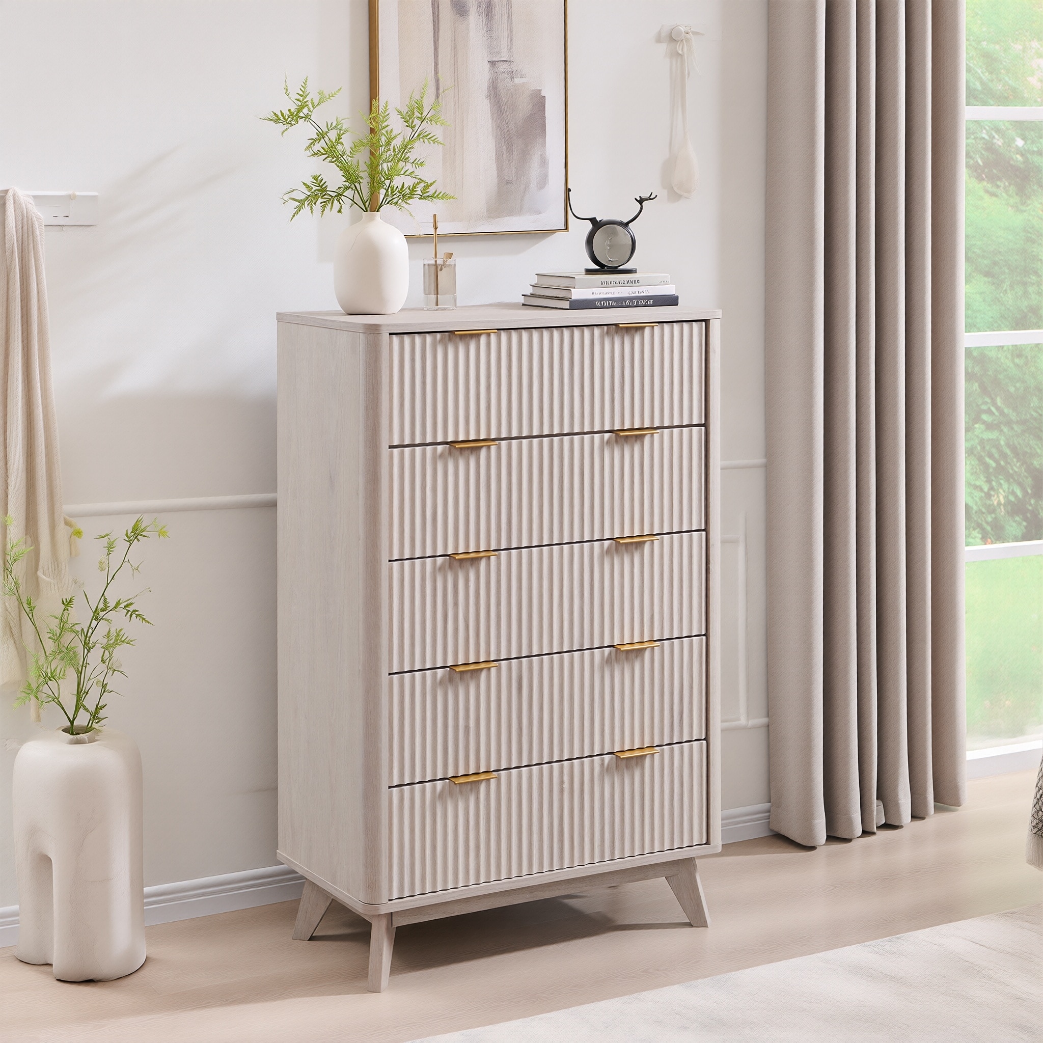 Modern 5 Chest of Drawers, Wood Dresser for Bedroom, Living Room