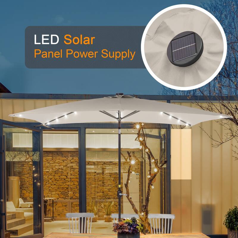 LIVOOSUN 10x6.5ft Steel Solar-Powered LED Patio Umbrella,w/Crank Tilt