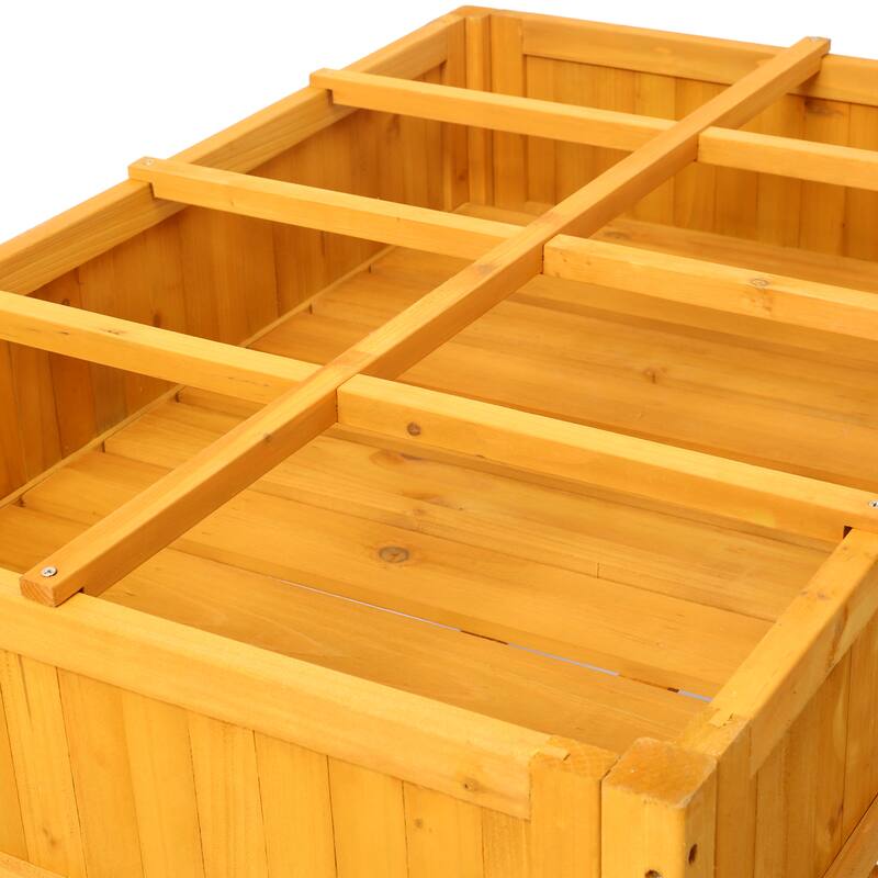 Countryside Style Natural Wood Garden Bed with 8 Grid Dividers and Protective Liner, Suitable for Herb Vegetables Flowers
