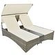 preview thumbnail 17 of 18, Roomfitters Patio Daybed, Outdoor Rattan Sun Lounger with Shelter Roof, Adjustable Backrest, Storage & Cup Holders