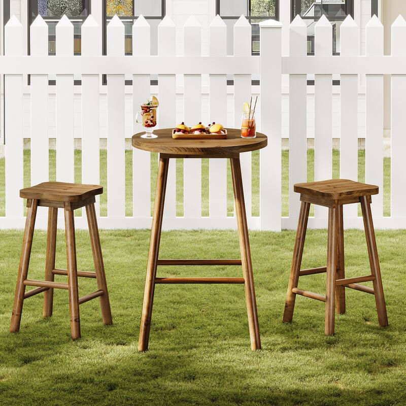 Solid Wood Round Bar Table & 2 Barstools Set, Pub Bistro Coffee Cocktail Accent Table, Bar Dining Room Kitchen