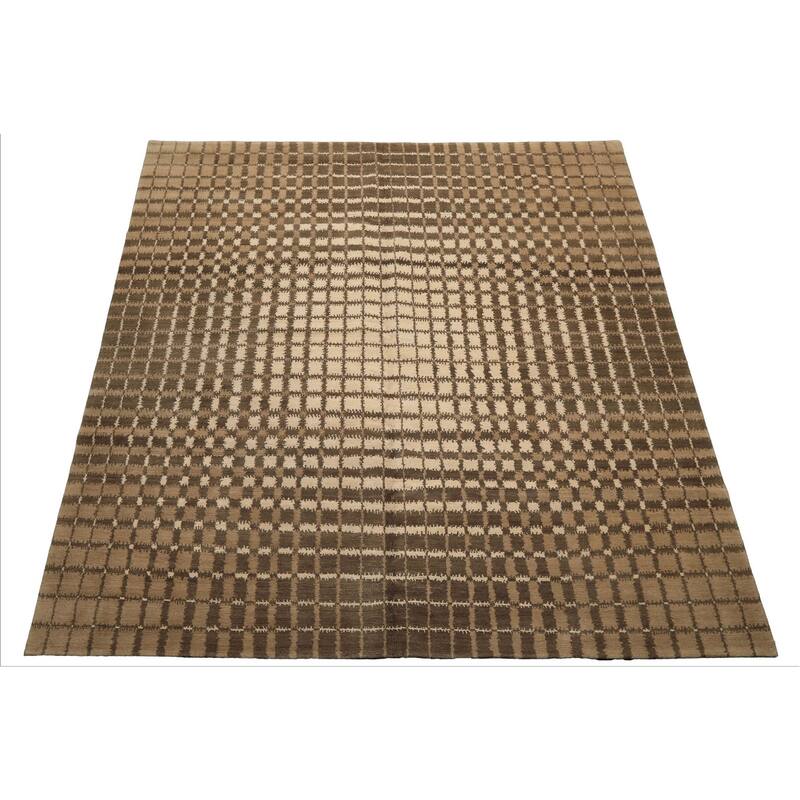 7'11''x8'1'' Tibetano Hand Knotted Wool Ivory Modern & Contemporary Sunburst Rug - 7' 11'' x 8' 1''