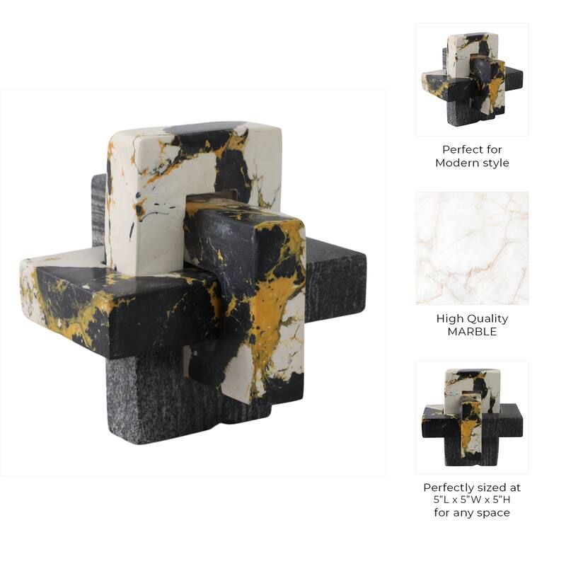 Stone Marble Decorative Object Geometric Sculpture Handcrafted Accent