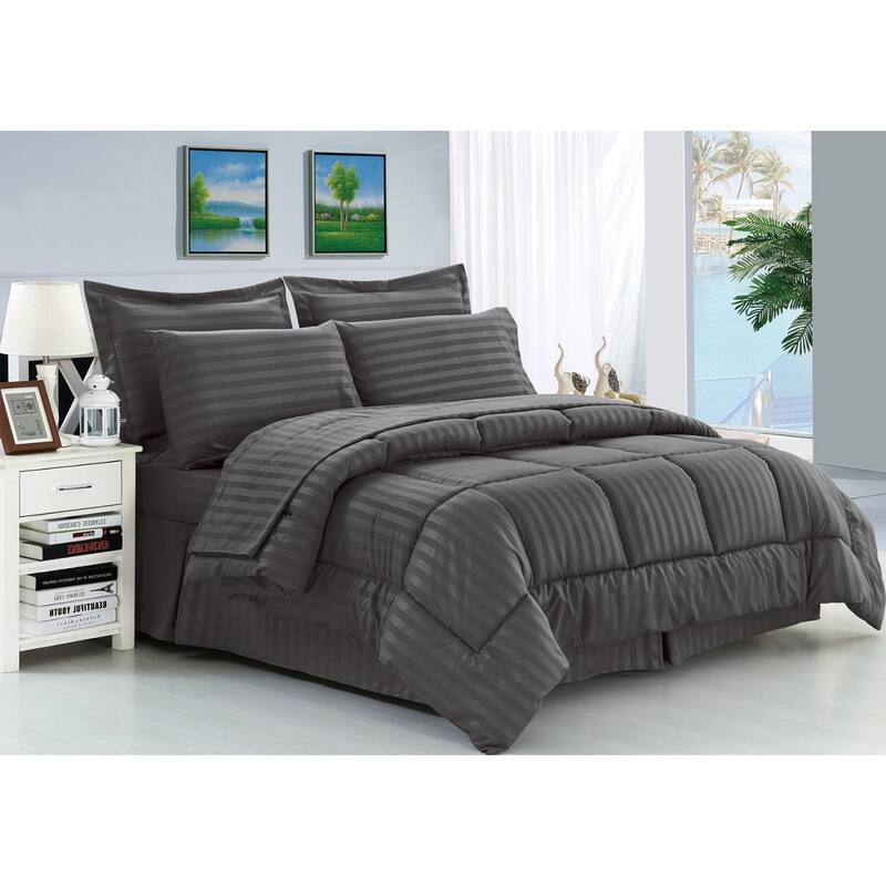 Porch & Den Lockhart Wrinkle Resistant Soft Striped Down Alternative 8-piece Bed in a Bag Set