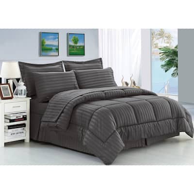 Porch & Den Lockhart Wrinkle Resistant Soft Striped Down Alternative 8-piece Bed in a Bag Set