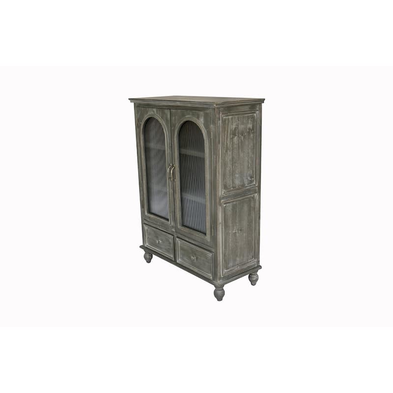 Farmhouse Storage Cabinet,Wood Kitchen Pantry Cabinet with 2 Glass Doors & 2 Drawers,Freestanding Buffet Cupboard with Shelves