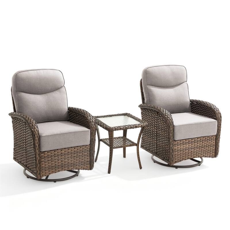 Pocassy Outdoor Sofa Swivel Chair and Ottman with Coffee Table