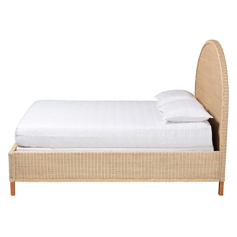 Lanica Japandi Sun-Bleached Braided Rattan Queen Size Bed
