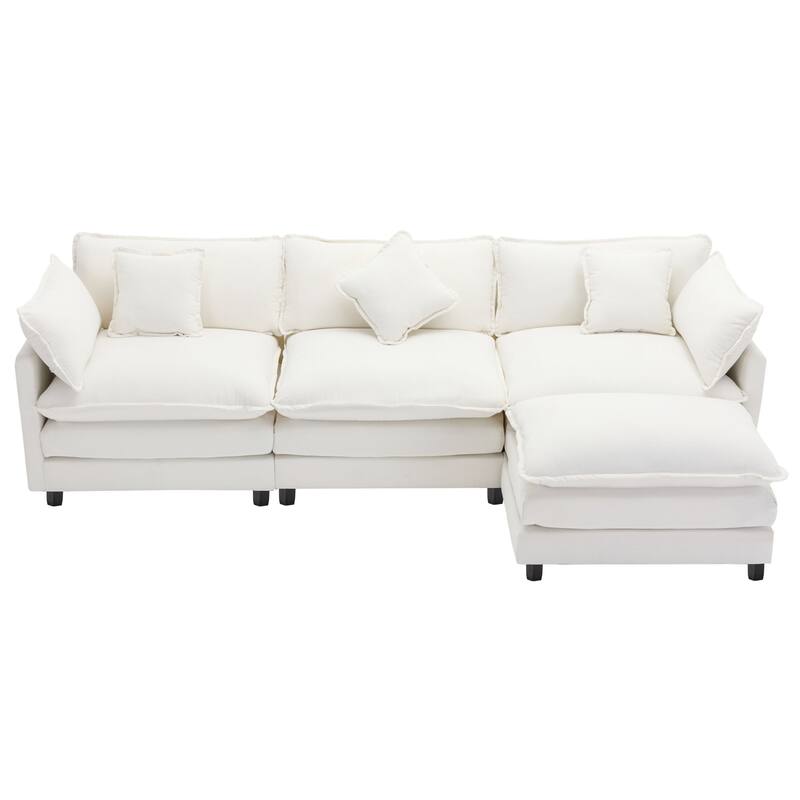 112.2" L-Shape Chenille 4 Seat Sectional Sofa with Removable Ottoman and 5 Plush Pillows, Modern Luxury Couch