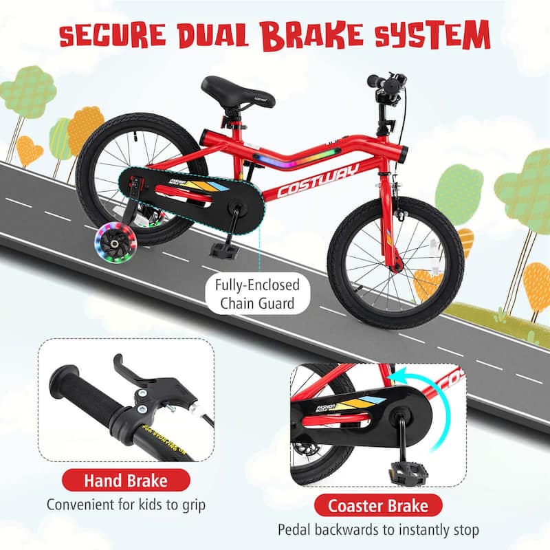16"/18" LED Lighted Kids Bike Children Bicycle w/ Adjustable Seat