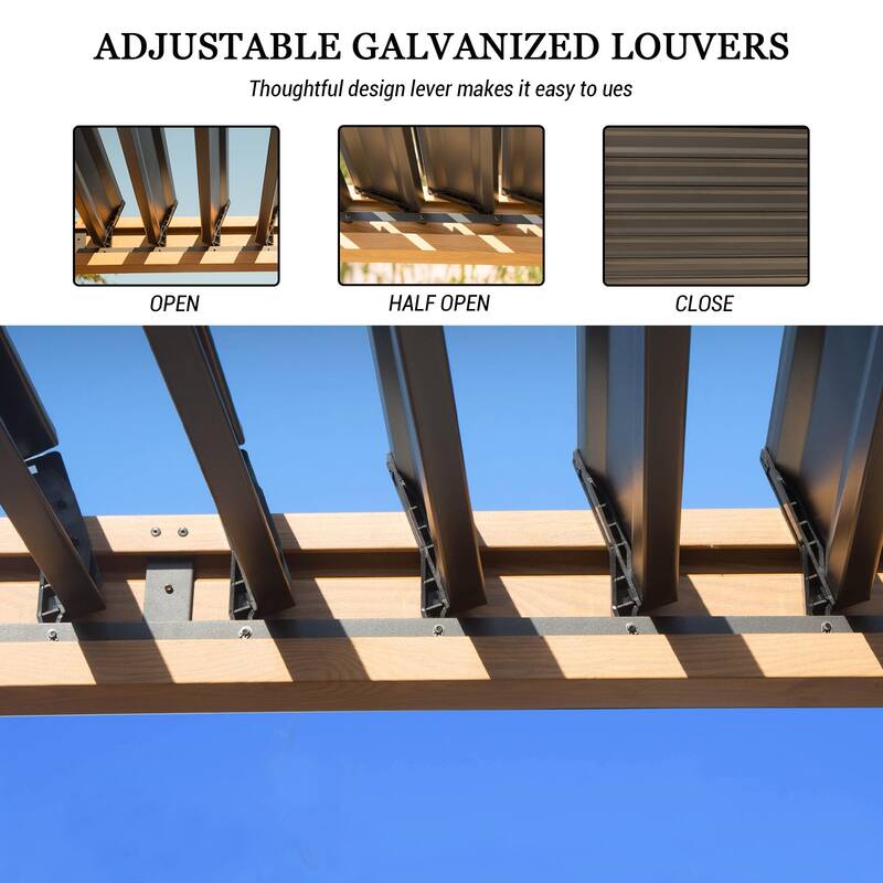 10 x 10 ft Aluminum Louvered Pergola with Adjustable Roof
