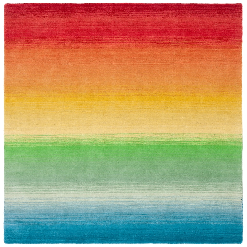 SAFAVIEH Handmade Manhattan Nayla Rainbow Ombre Wool Rug - 6' Square - Blue/Red