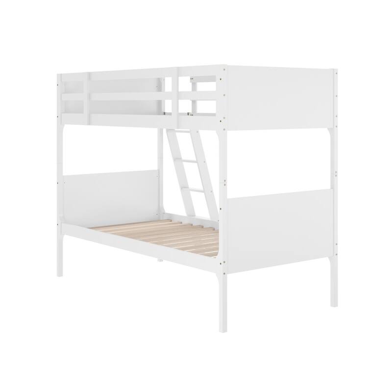 Convertible Solid Wood Bunk Bed Frame for Kids with Ladder, No Box Spring Needed