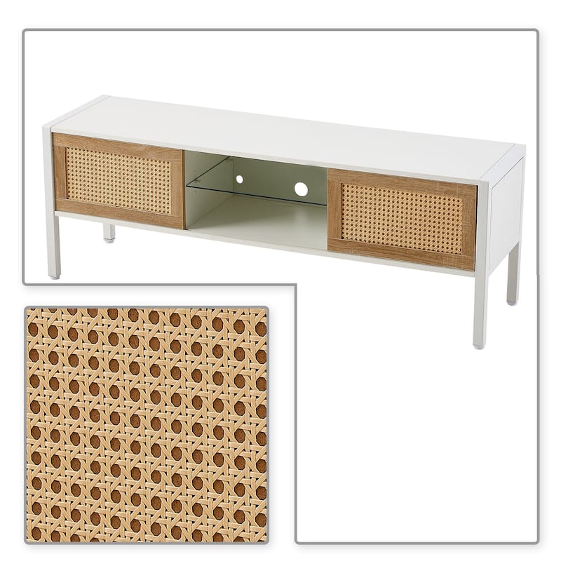Classic Farmhouse Style Wooden TV Stand with Remote Control LED Light Strip