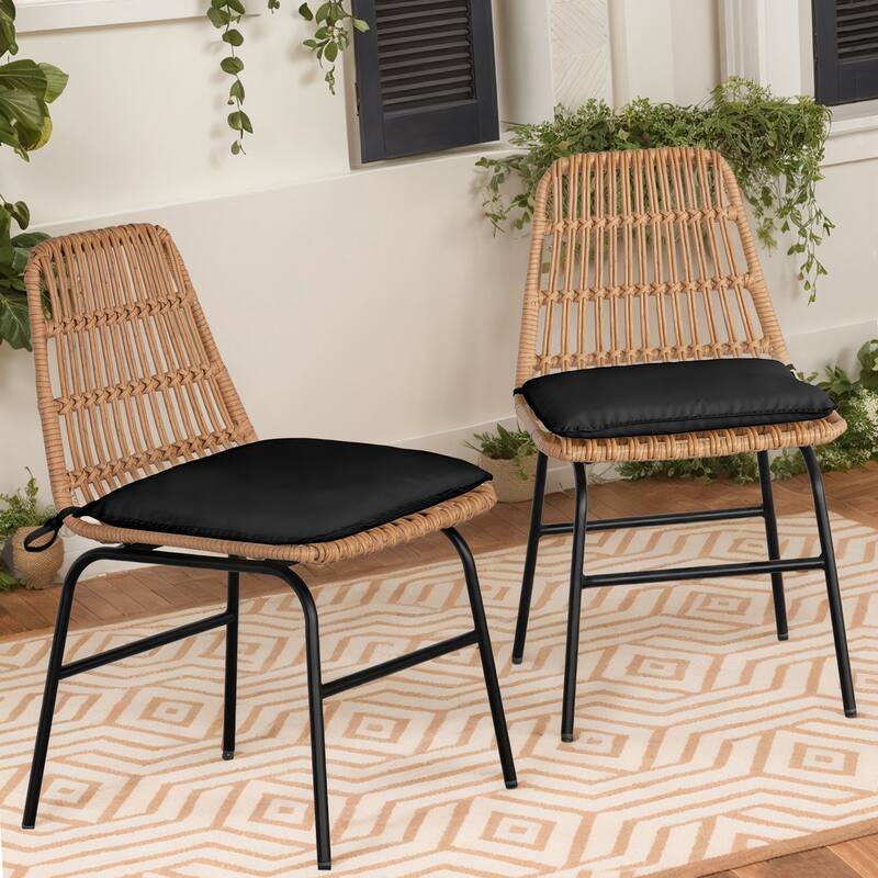 5 Piece Outdoor Dining Set, Glass Table with Woven Chairs for Patio, Balcony & Garden - 24.01"L x 20.87"W x 28.74"H