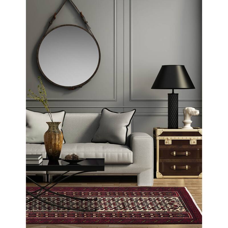 ECARPETGALLERY Hand-knotted Teimani Cream, Red Wool Rug - 3'3 x 6'5