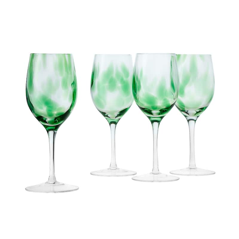 Blue Rose Polish Pottery Hand blown Wine Glass Set - Green Confetti