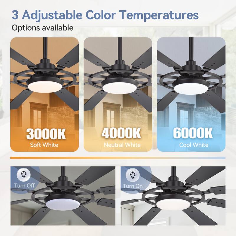 52" Reversible 8-Blade LED Ceiling Fan with Light and Remote