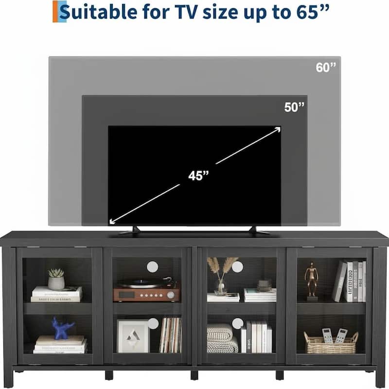 TV Stand, with 4 Sliding Glass Doors & Storage Cabinet