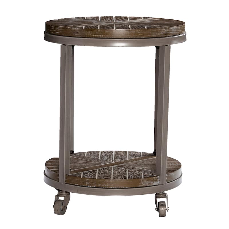SEI Furniture Kenya Industrial Brown Wood Round Side Table with Shelf