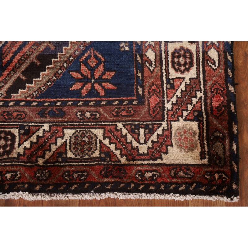 Hand Knotted Oriental 100% Wool Carpet Traditional Geometric Red Hamedan Runner Rug - 9' 10'' X 3' 8''