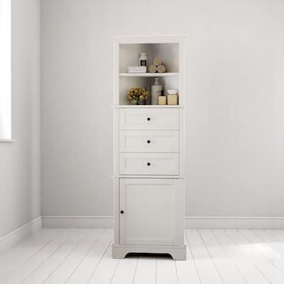 Space-Saving Triangular Bathroom Storage Cabinet with Drawers & Door, Painted MDF Corner Tower Organizer