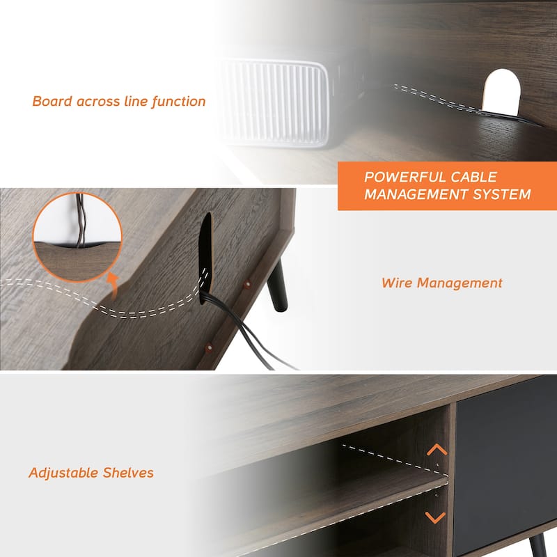 WAMPAT Mid Century Modern TV Stand for 55 inch Flact Screen, Wood TV Cabinet Media Console with Storage