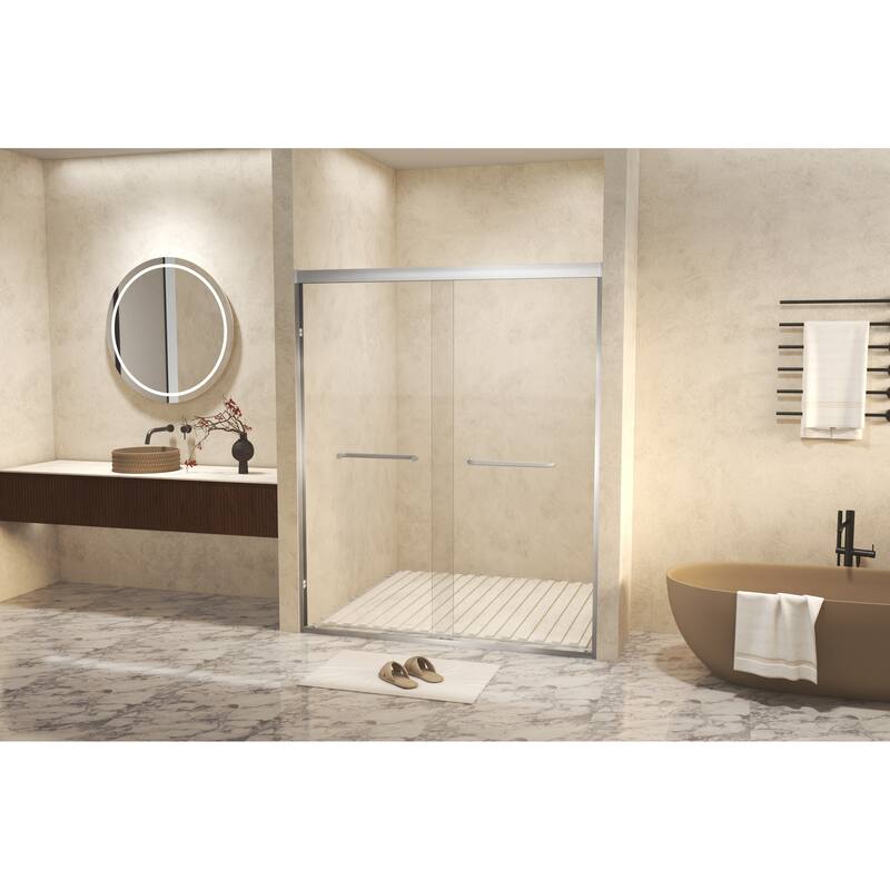 GDFStudio - Landon Modern Double-Sliding Tempered Glass Shower Door Set