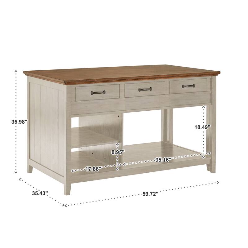 Eleanor Two-Tone Antique Finish Extendable Kitchen Island with 3 Drawers by iNSPIRE Q Classic
