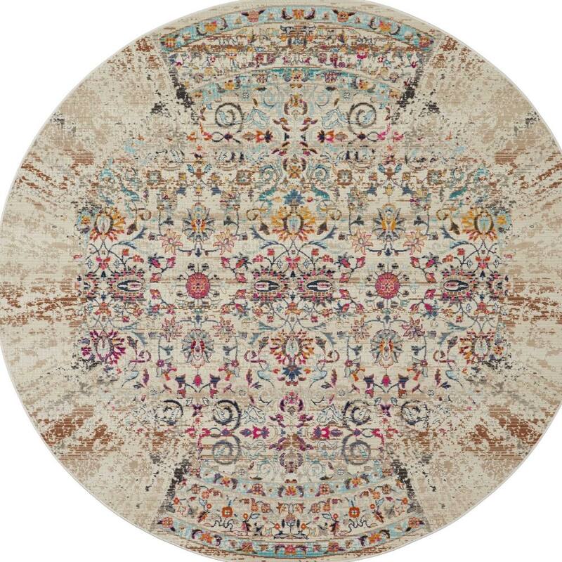 HomeRootsFloral Transitional Round Area Rug - 72' X '72' X '0.5