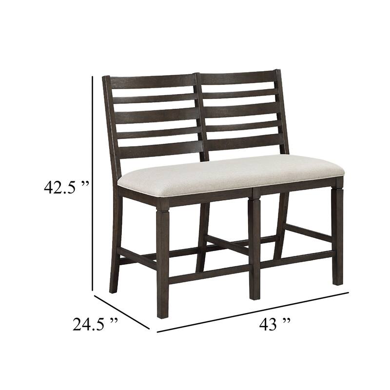 Vicy Counter Height Bench, Beige Fabric Seat, Espresso Brown Base