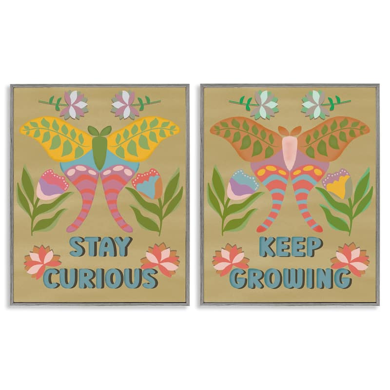 Stupell Stay Curious & Keep Growing Framed Giclee Art Design By Julia Fox (Set of 2) - 16 x 20 - Grey