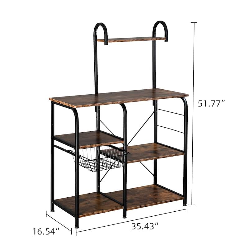 Kitchen Baker's Rack 35.5" Microwave Stand 4-Tier Spice Rack Organizer Workstation with 10 Hooks