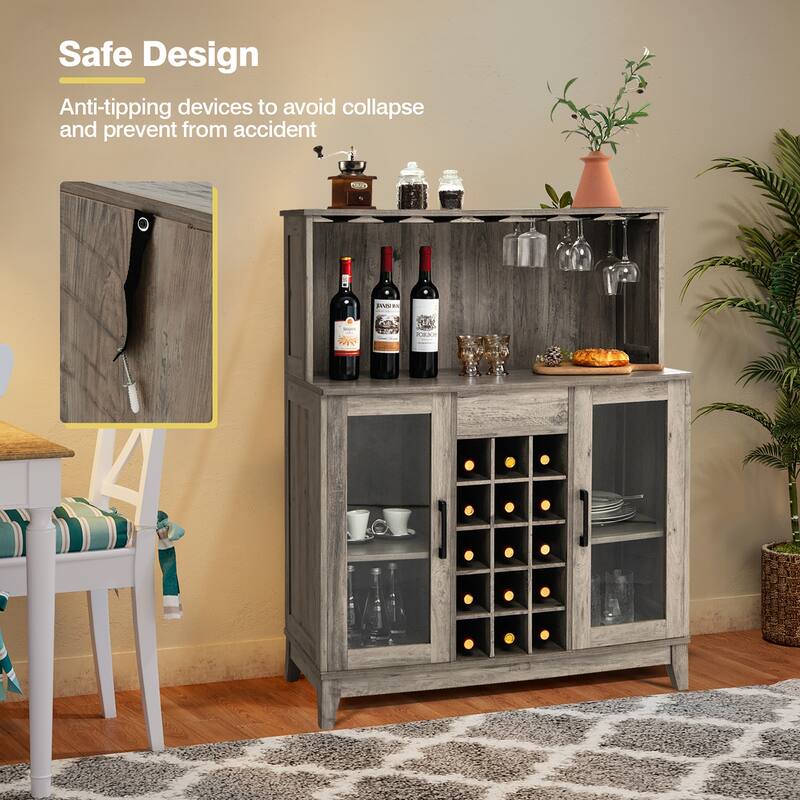 Costway 2-Door Buffet Bar Cabinet Kitchen Storage Sideboard Wine Rack