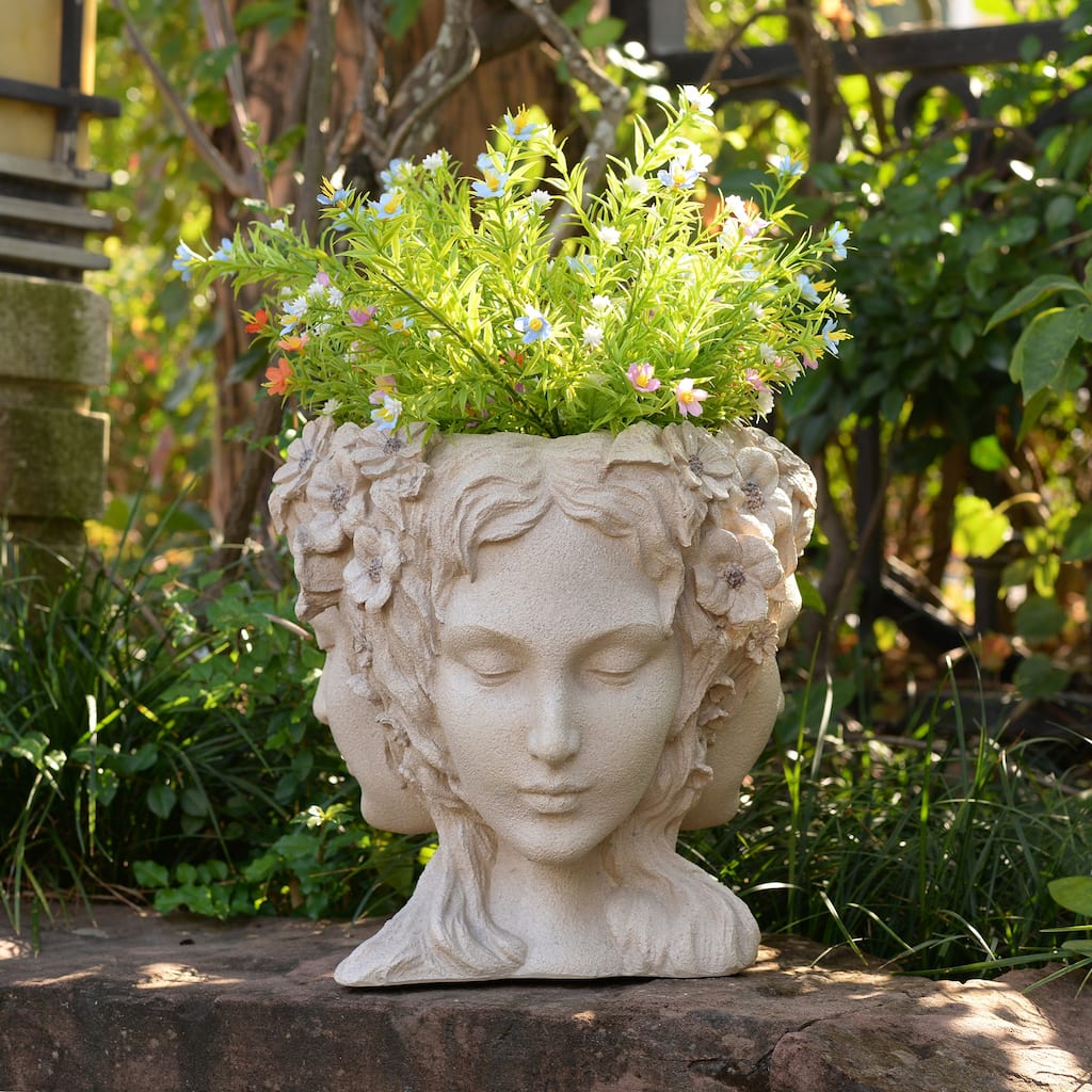 Lady Head Bust Outdoor Garden Planter Pot - 12.5" - Cream