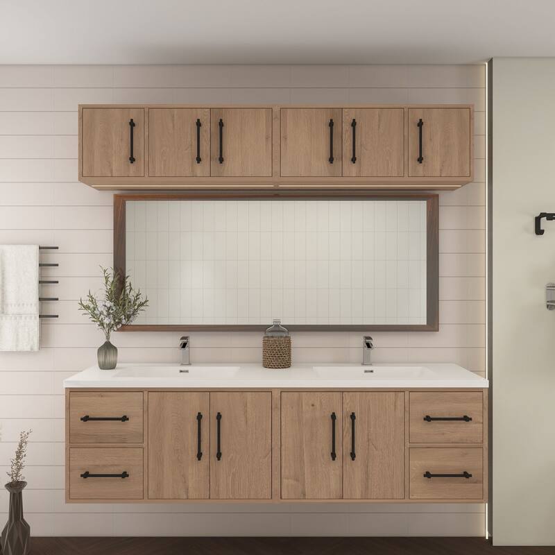 Victoria 72'' Double Sink Wall-Mounted Vanity Set with Motion Sensor LED light Top Cabinet - 71.1 - Matte - Red Oak