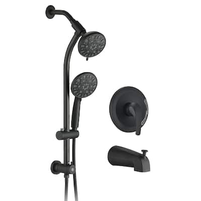 Drill-Free Stainless Steel Slide Bar Combo Rain Showerhead 7-Setting Hand, with Tup Spout (Rough-in Valve Included)