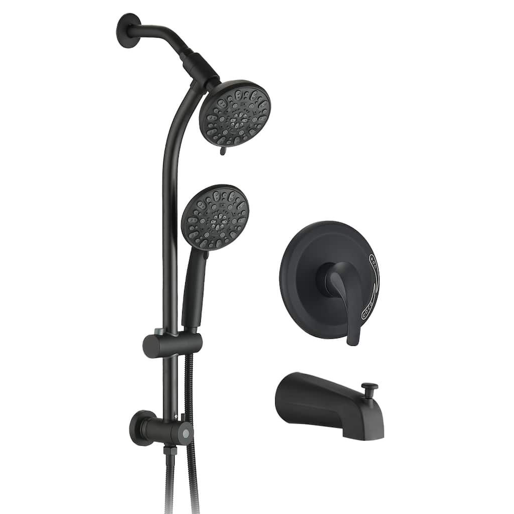 Drill-Free Stainless Steel Slide Bar Combo Rain Showerhead 7-Setting Hand, with Tup Spout (Rough-in Valve Included)