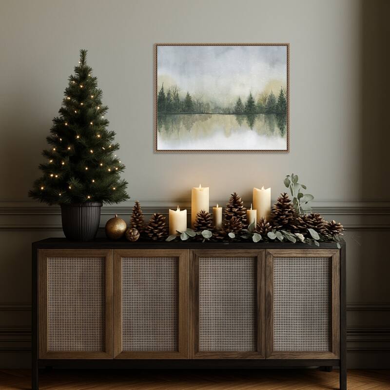 Hazy Cove I by Grace Popp (28 x 23 in.), Framed Canvas Wall Art Print - Sylvie Beaded Dark Gold