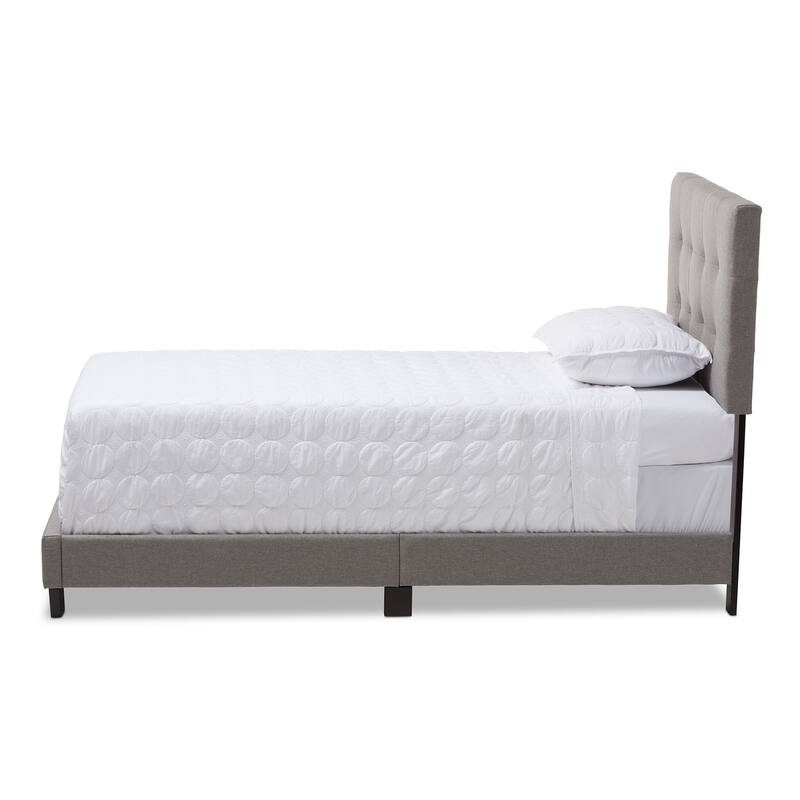 Light Grey Twin Bed with Upholstered Grid-Tufting and Solid Wood Legs, Modern Contemporary