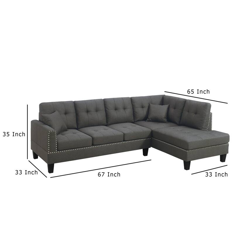 Ena 2pc Sectional Sofa Set with Chaise, 2 Pillows, Dark Brown Linen