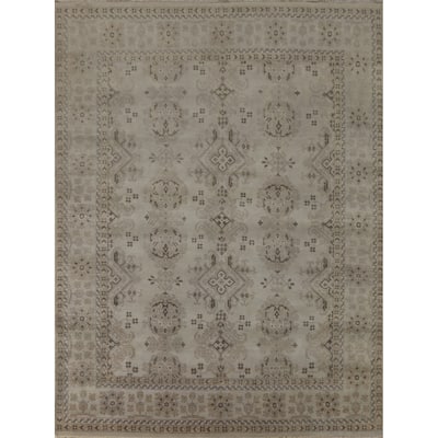 Beige Oushak Area Rug Hand-Knotted Wool Carpet - 7'10"x 9'7"